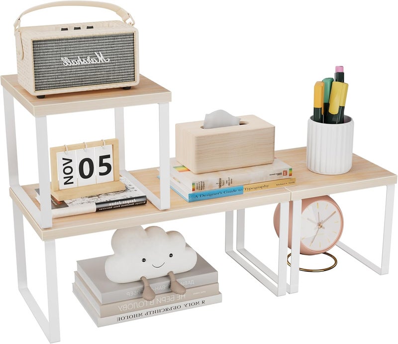 Aothia Wood Desktop Shelf for Top of Desk - 2-Tier Adjustable Bookshelf Organizer, Freestanding Stackable Shelves for Office, Home, Kitchen Counter (Oak) - Image 1